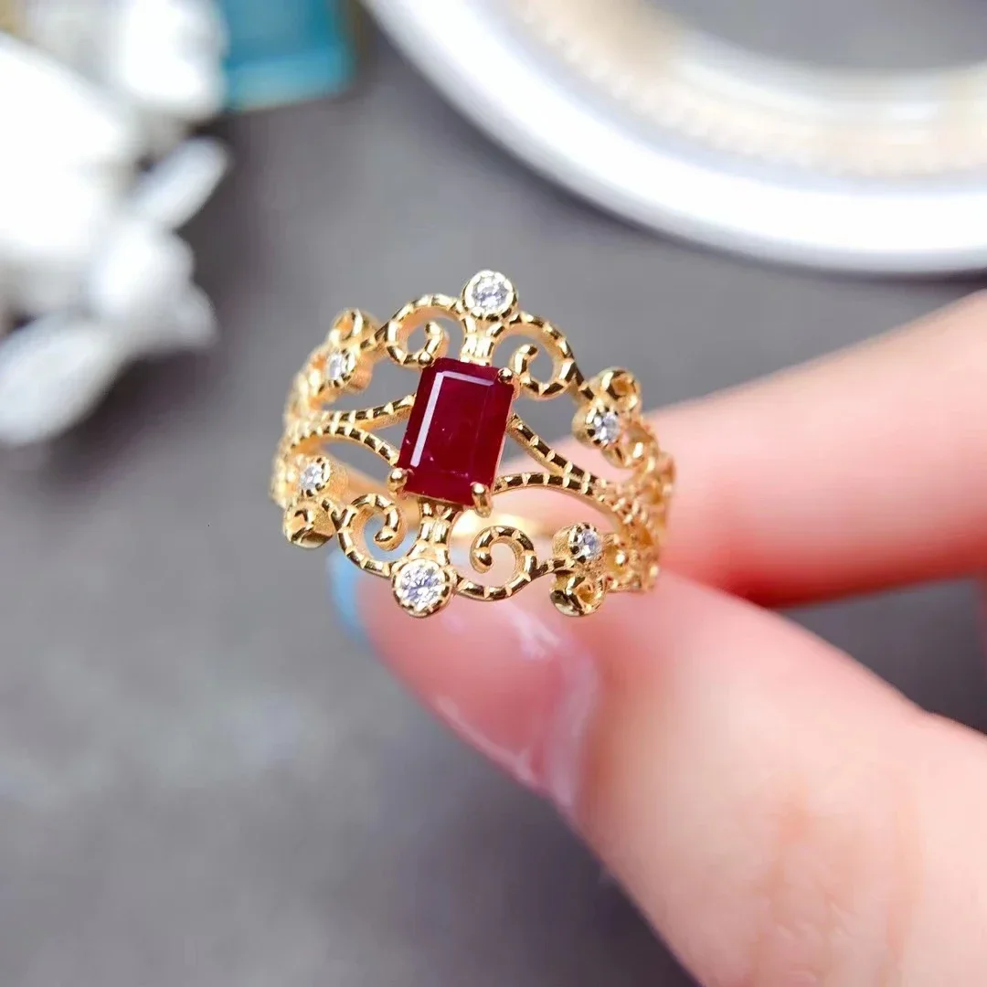 

Old Burning Ruby/Topaz Gemstone Fashion Simple Ring for Women Real 925 Sterling Silver Fine Wedding Jewelry