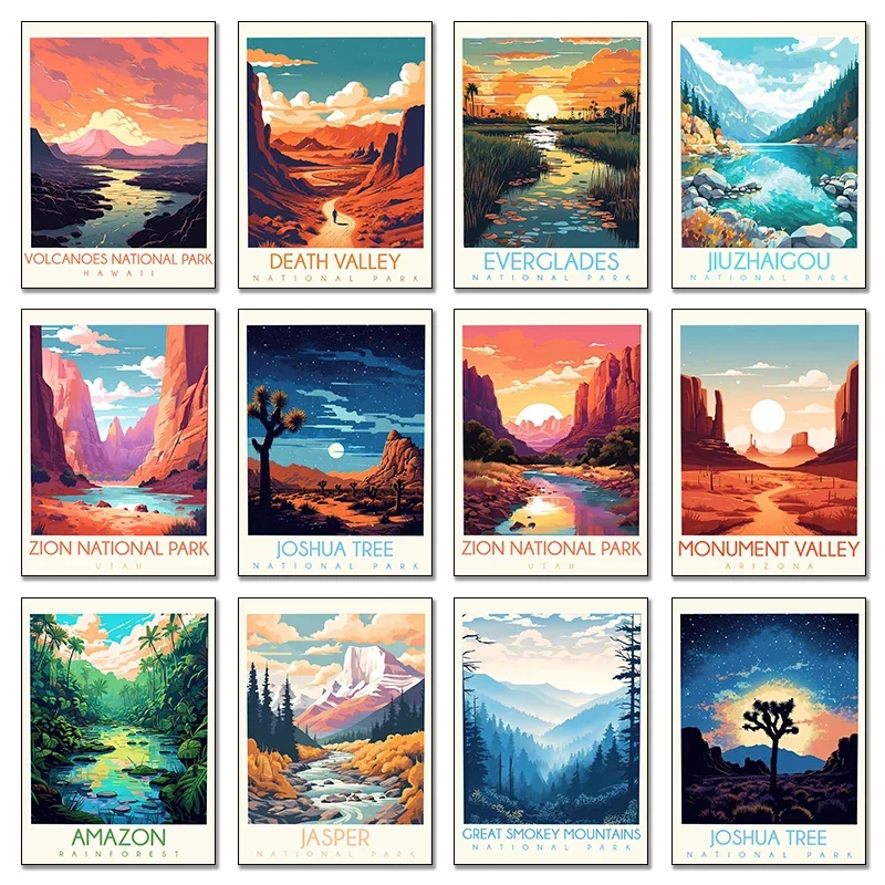 Póster de viaje del Valle de la muerte de Badlands de la selva tropical de Amazon, imagen artística de pared impresa en lienzo para decoración de la habitación del hogar