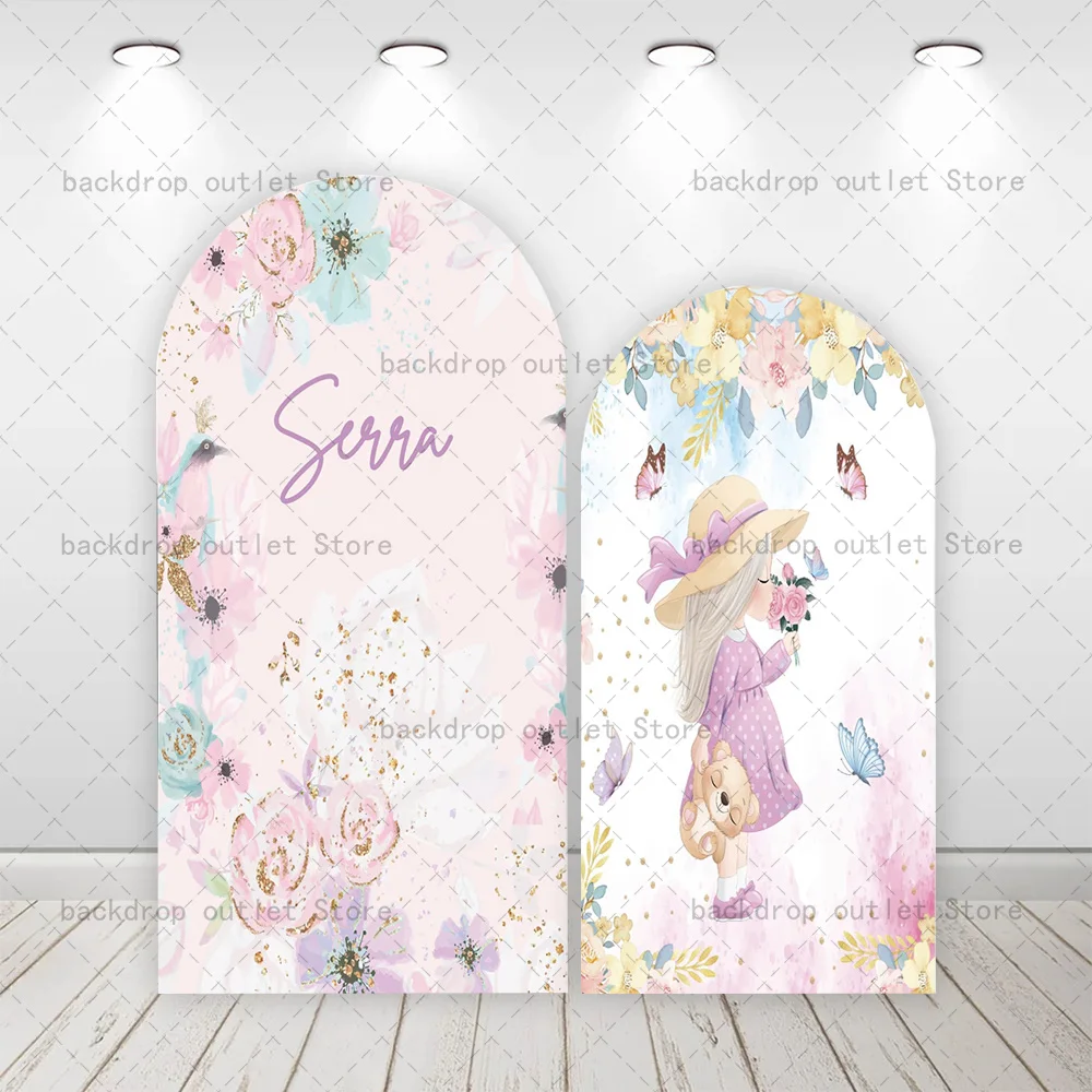 Mehofond Custom Pink Flower Girl Arch Backdrop Butterfly Girls Birthday Party Chiara Photo Arched Background Cover Decor
