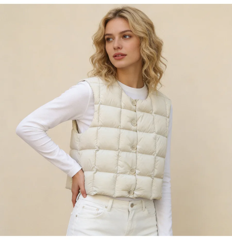 

Модный жилет-безрукавка с круглым вырезом и квадратным вырезом на груди, пуховик-жилет для женщин, многослойный, мягкий и теплый жилет