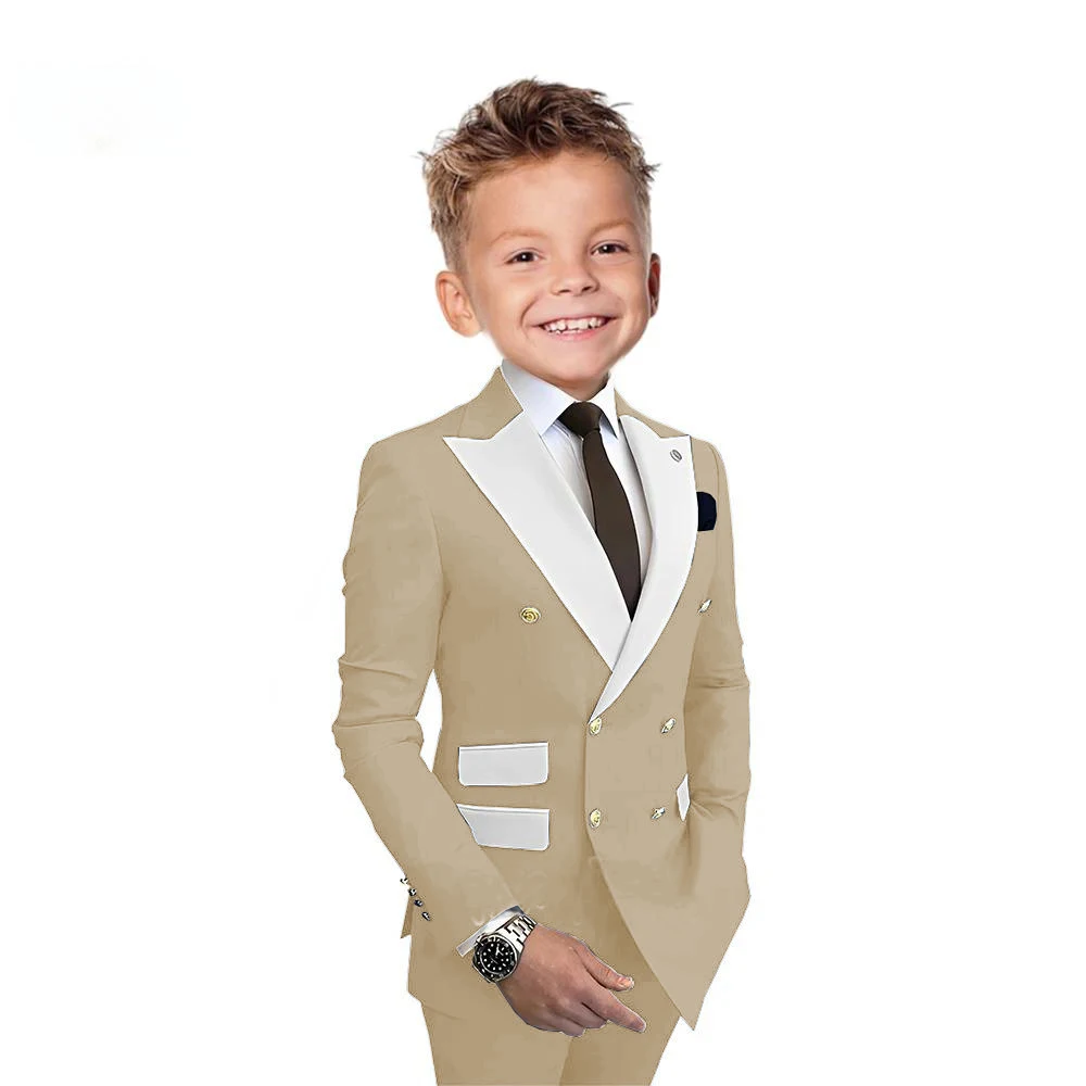 Black Boys Suit Jacket Pants 2 Piece Set Wedding Tuxedo Kids Fashion Double Breasted Blazer Fashion Design Clothes