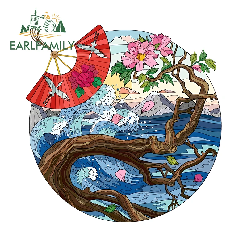 EARLFAMILY Artistical Graffiti Japanese Style Stickers Popular Suitable For Smooth Surfaces Car Body Decals Sunscreen VAN Goods