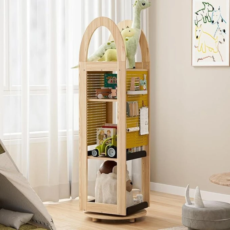 360-Degree Rotating Four layer Solid Beech Wood and Iron Shelf Anti dumping Heavy Storage