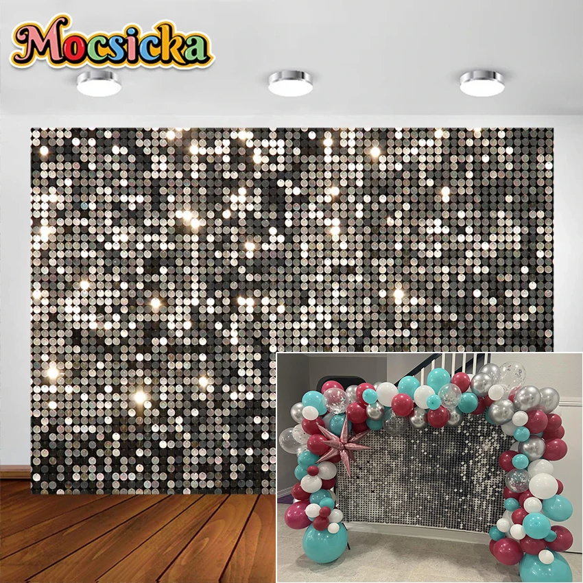 Dreamy Disco Backdrop Silver Sequin Photography Background Glitter Halos Wedding Birthday Party Cake Topper Theme Decorations