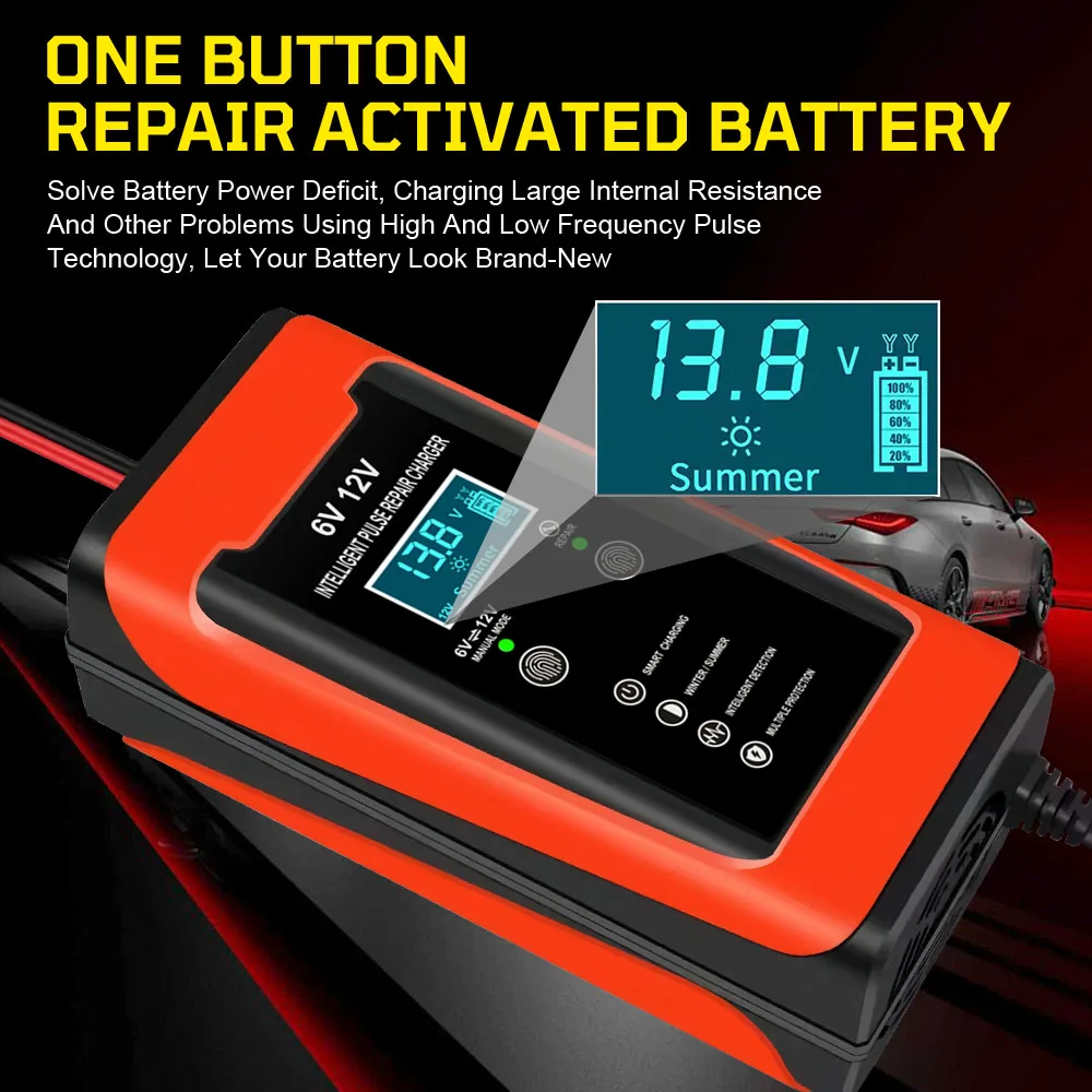 6A 12 فولت قارب لوازم بطاريات شواحن ذكي نبض إصلاح تخزين خلية صيانة شاحنة رقمية شاحن بطارية السيارة 90 واط