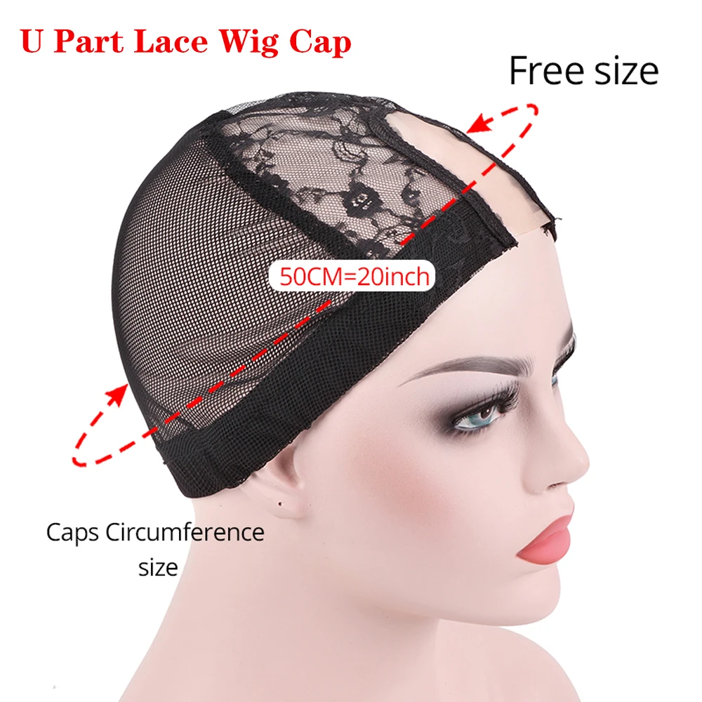 2 Stuks U Deel Pruik Cap Met Mono Lace Dome Pruik Cap Voor Het Maken Van Pruiken Met 3Cm Gebreide Pruik Band & 6Tanden Pruik Kam ClipsPruik Maken Benodigdheden