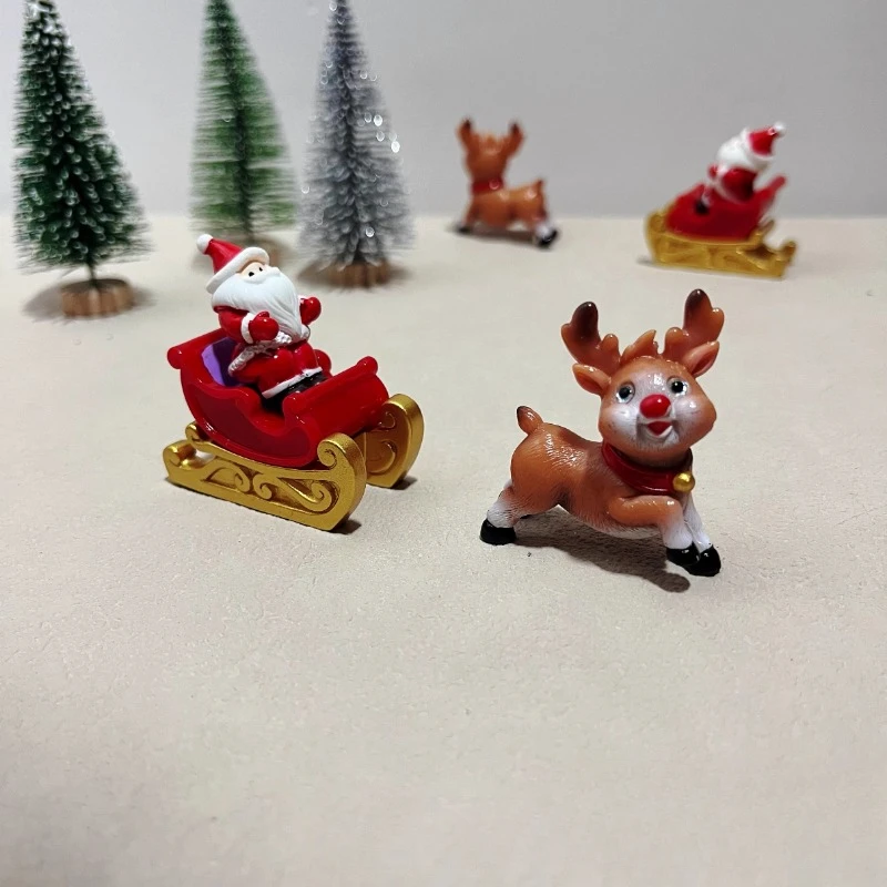 Emulation Miniature Santa Claus Snowman Deer Cart Micro Landscape Sand Table Model Props Decoration Ornaments