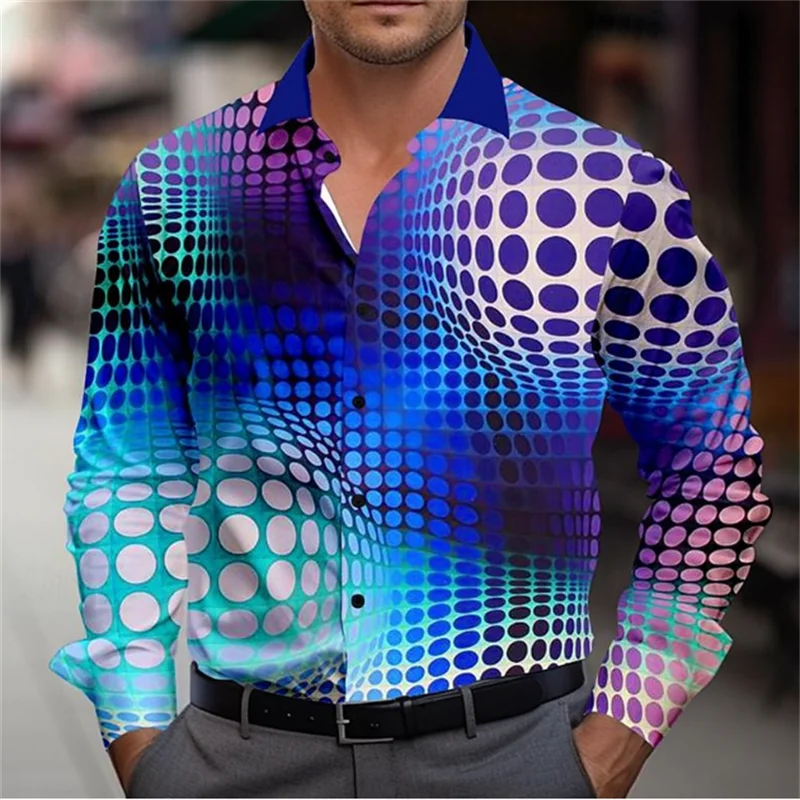 

Colorful polka dot shirt men's shirt 2024 new spring fashion men's polka dot shirt long-sleeved shirt men's cardigan shirt