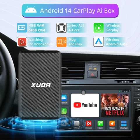 XUDA 2026 new 3-in-1 Android 14 CarPlay AI box, plug-and-play，stable 5G transmission, voice control, the ability to install apps