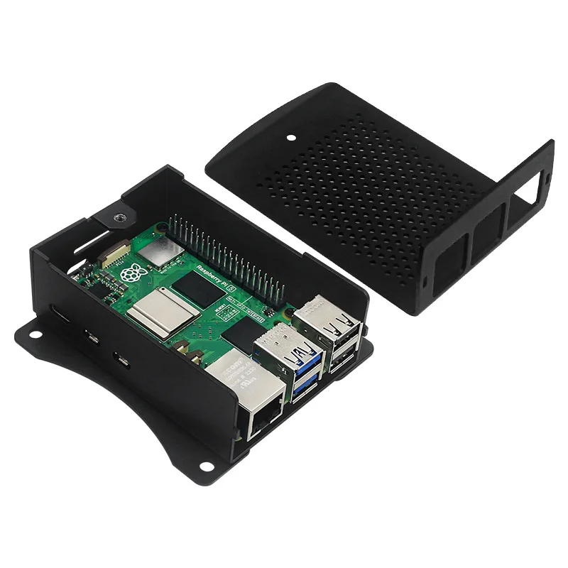 Raspberry Pi 5 Metal Wall-Mount Case - Aluminum Enclosure with Copper Heatsink & PWM Cooling Fan