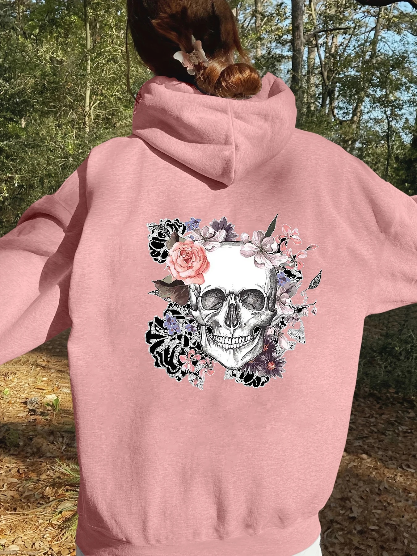 Y2k Style Women Hooded Top Oversized Skull Graphic Print Hip Hop Punk Vintage Clothing Long Sleeve Sweatshirt for Sping