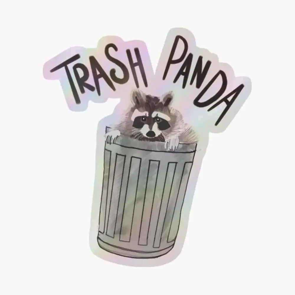 

Trash Panda Holographic Sticker for Laptop Decor Bedroom Car Cute Cartoon Art Fashionable Public Suitcase