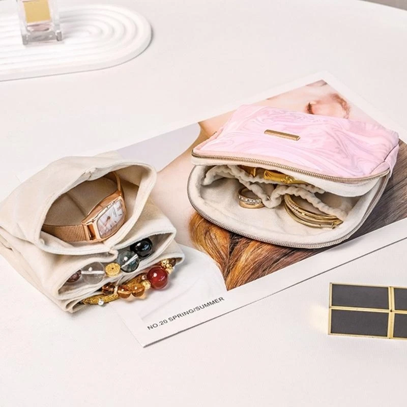 

T4MD Chinese Themed Jewelry Case for Accessories Leather Materials Storage Bag With Multi Functional Compartments