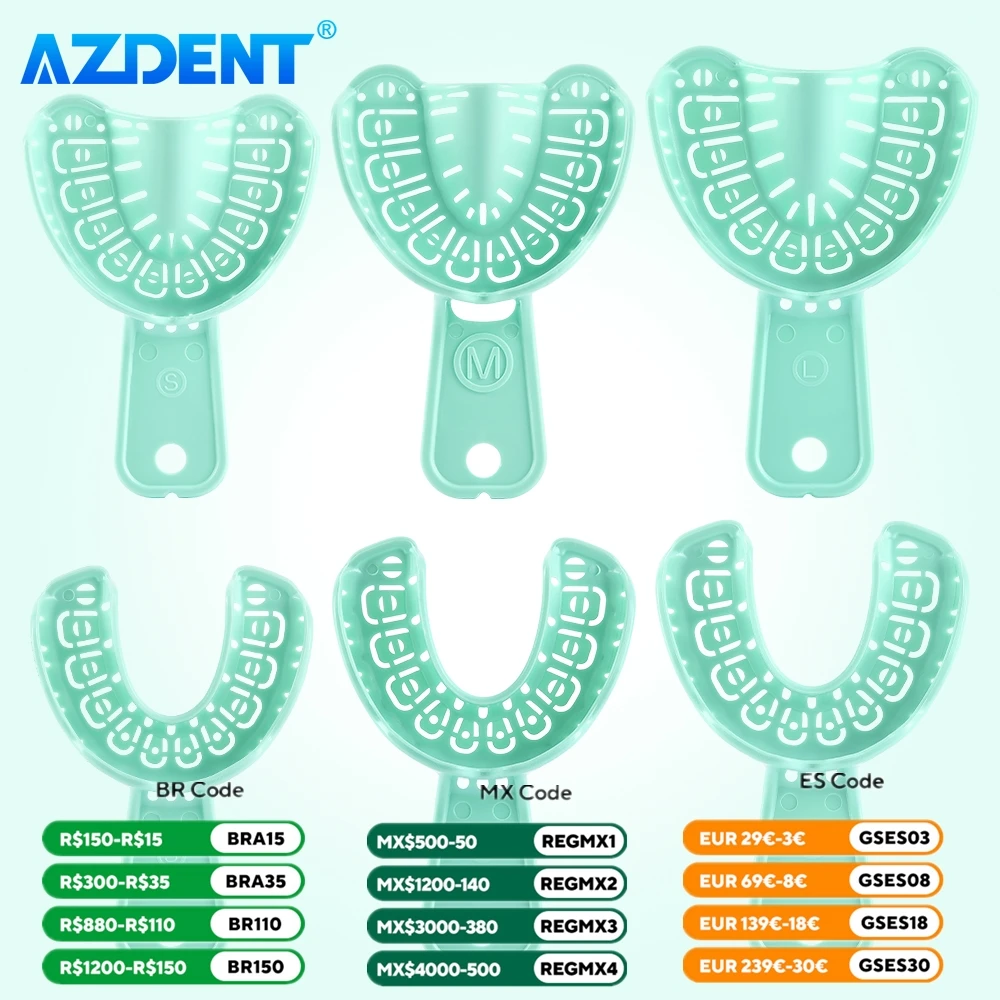 3 Pairs Dental Implant Tray AZDENT Green Full Mouth Impression Trays Removable Partial Mold Large Medium Small Dentistry Tools