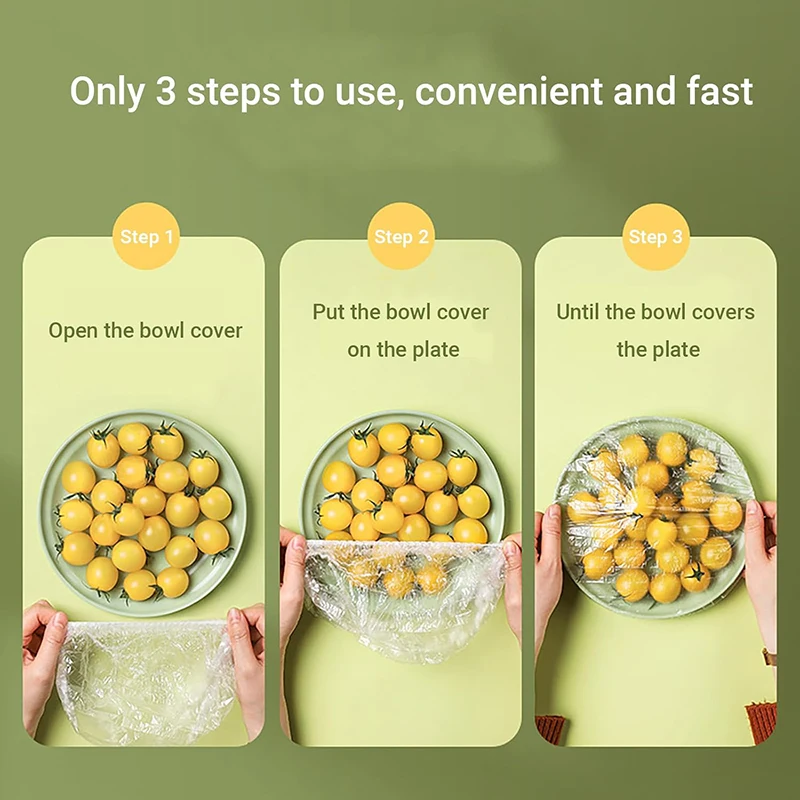 100 pz Usa E Getta Copertura Per Alimenti Involucro di Plastica Durevole Elastico Coperchi Per Alimenti per Ciotole Piatto Elastico Coperture Per La Cucina Sacchetto di Risparmio Alimenti