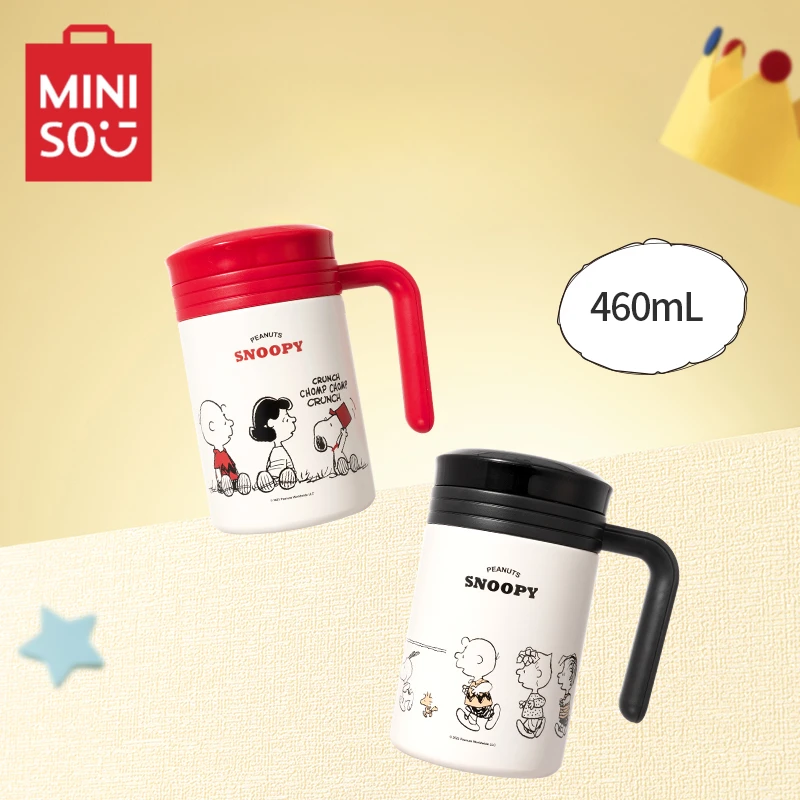 Офисная чашка серии MINISO Snoopy, 460 мл, нержавеющая сталь, натуральная анимация, совместный бренд, кофе, большая емкость, подарок на день рождения, пара