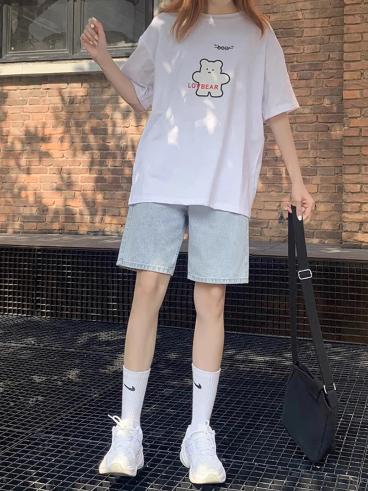 High Waist Straight Leg Five-Quarter Denim Shorts Women's Summer Thin Loose Slimming Versatile Student Wide Leg Mid-Pants