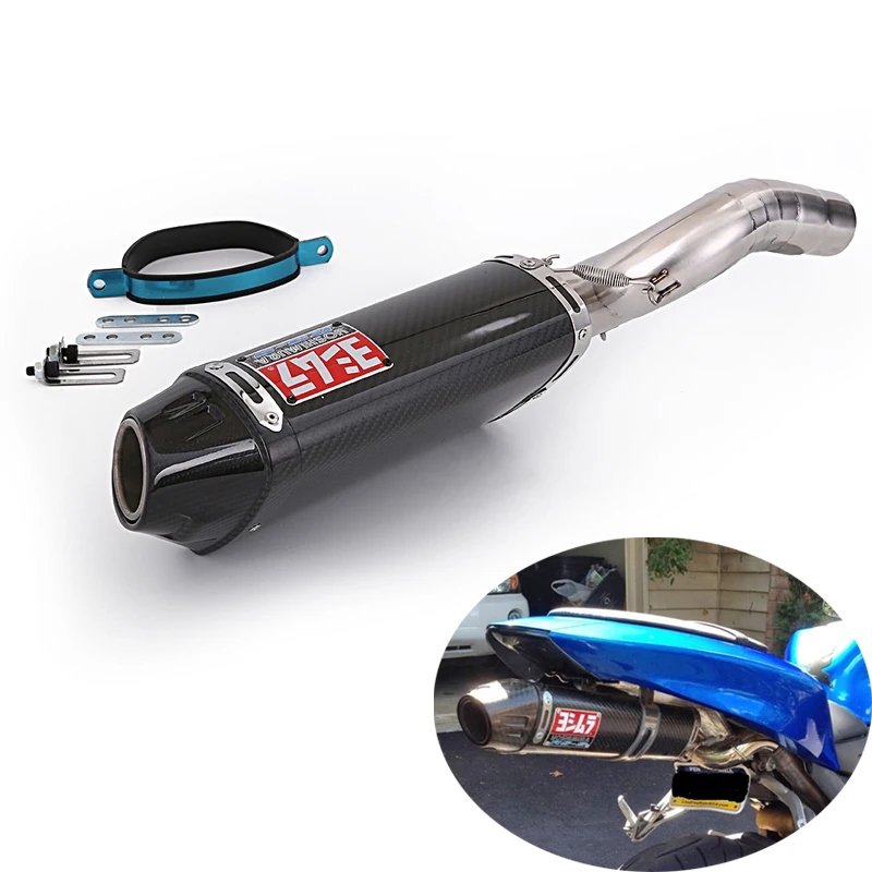 For Kawasaki Ninja ZX6R ZX636 2004-2008 Exhaust Tips Motorcycle Mid Link Pipe 51mm Muffler Escape Carbon Fiber Silencer Slip On