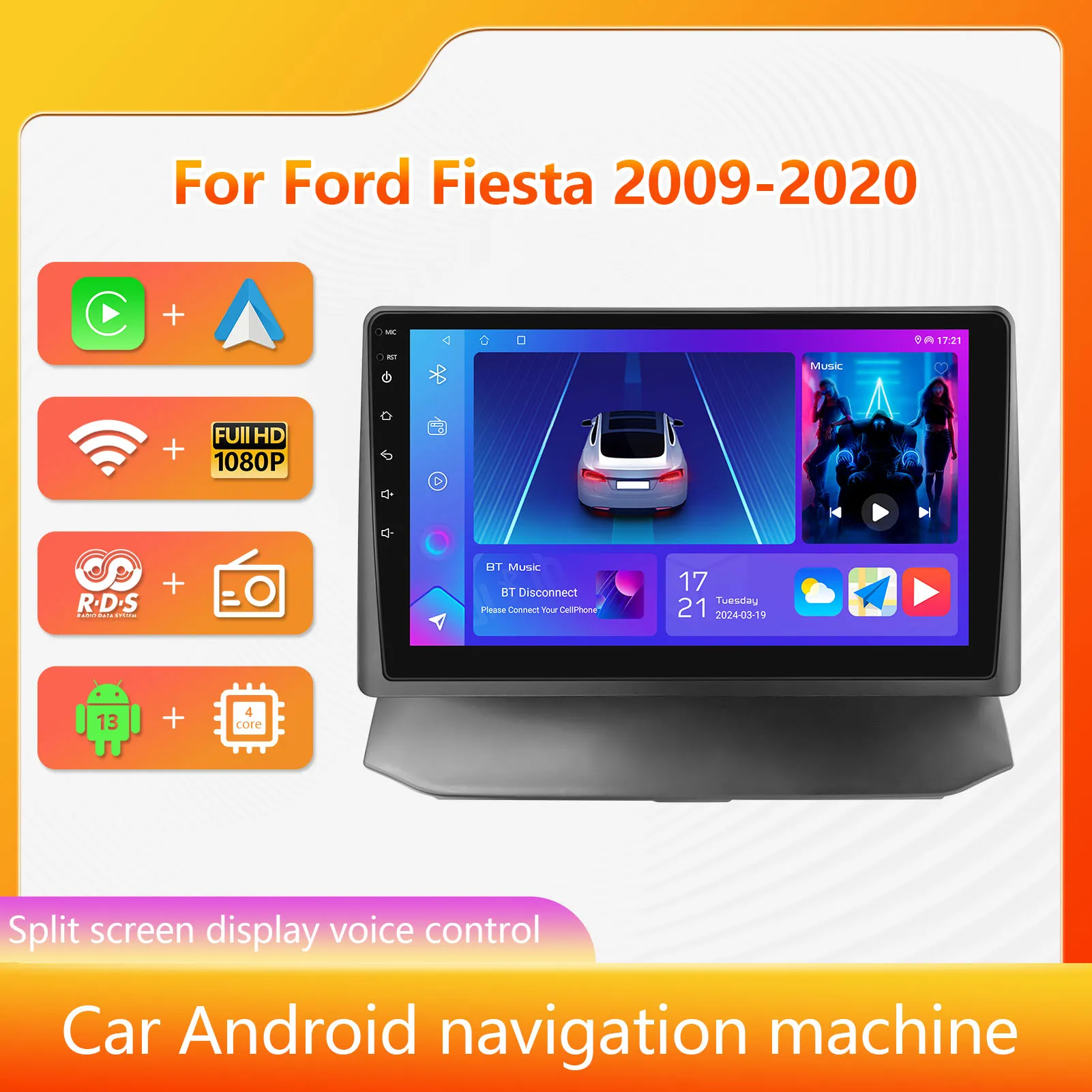

Радио Android13 для Ford Fiesta Landscape 2009-2020, короткий стиль, беспроводной Carplay/Android, авто GPS-навигатор, мультимедийный плеер