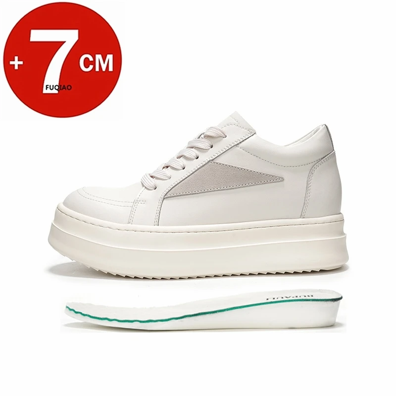 

High Quality Unisex Elevator Shoes 7cm Invisible Height Increase Genuine Leather Thick Sole Fashion Board Shoes Casual Sneakers