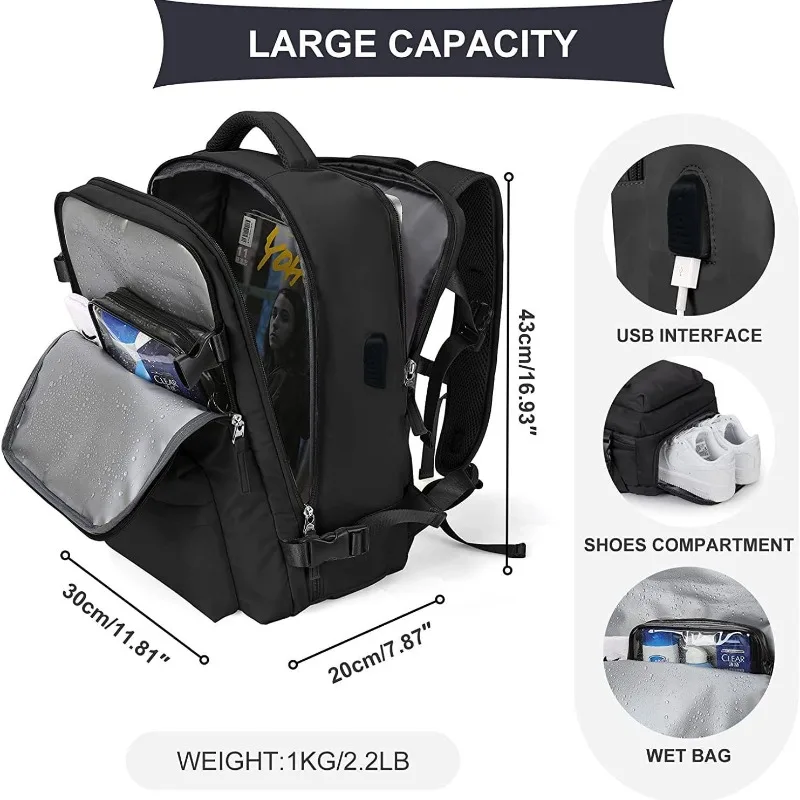 حقيبة ظهر جديدة للسفر مع منفذ USB وحقيبة كمبيوتر محمول مريحة وحقيبة حمل منفصلة على الكتف المزدوج