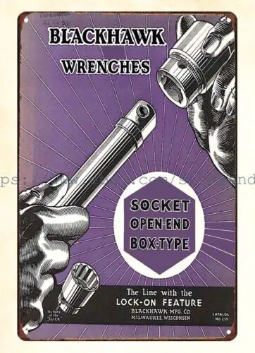 1935 Blackhawk wrenches sockey tools craftsmen mechanic metal tin sign sign