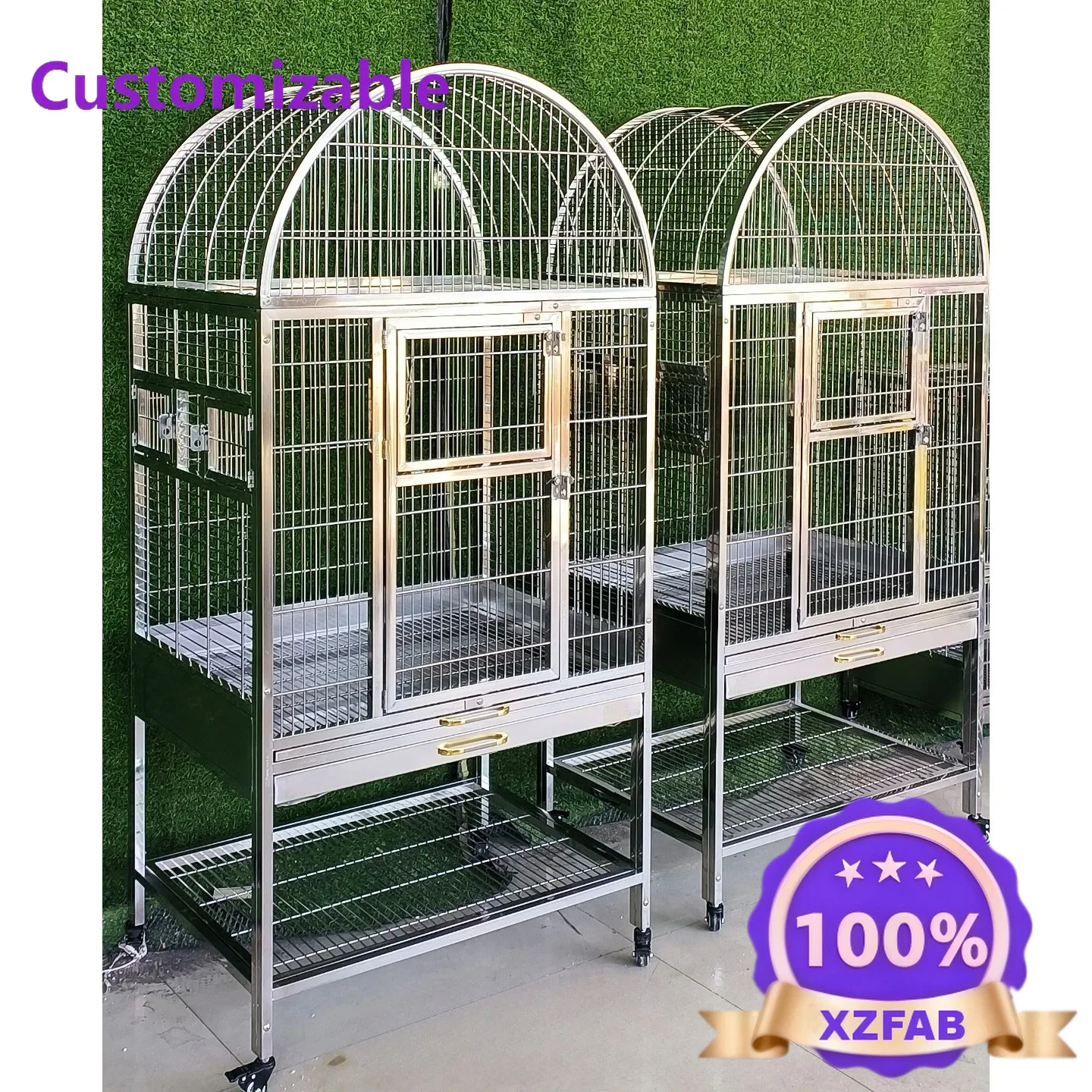 Factory Direct 2026 304 stainless steel large parrot bird cage, living room luxury gray parrot cage, strong and bite-resistant,