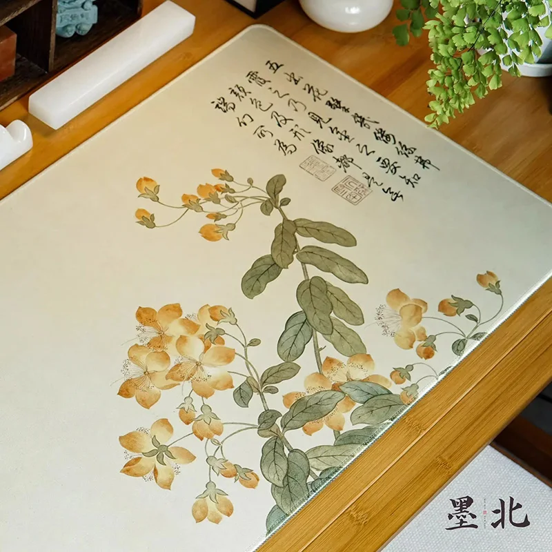 Chinese Style Floral Painting Mat | Waterproof & Thickened Felt Desk Pad | Ink Proof Calligraphy Table Cover