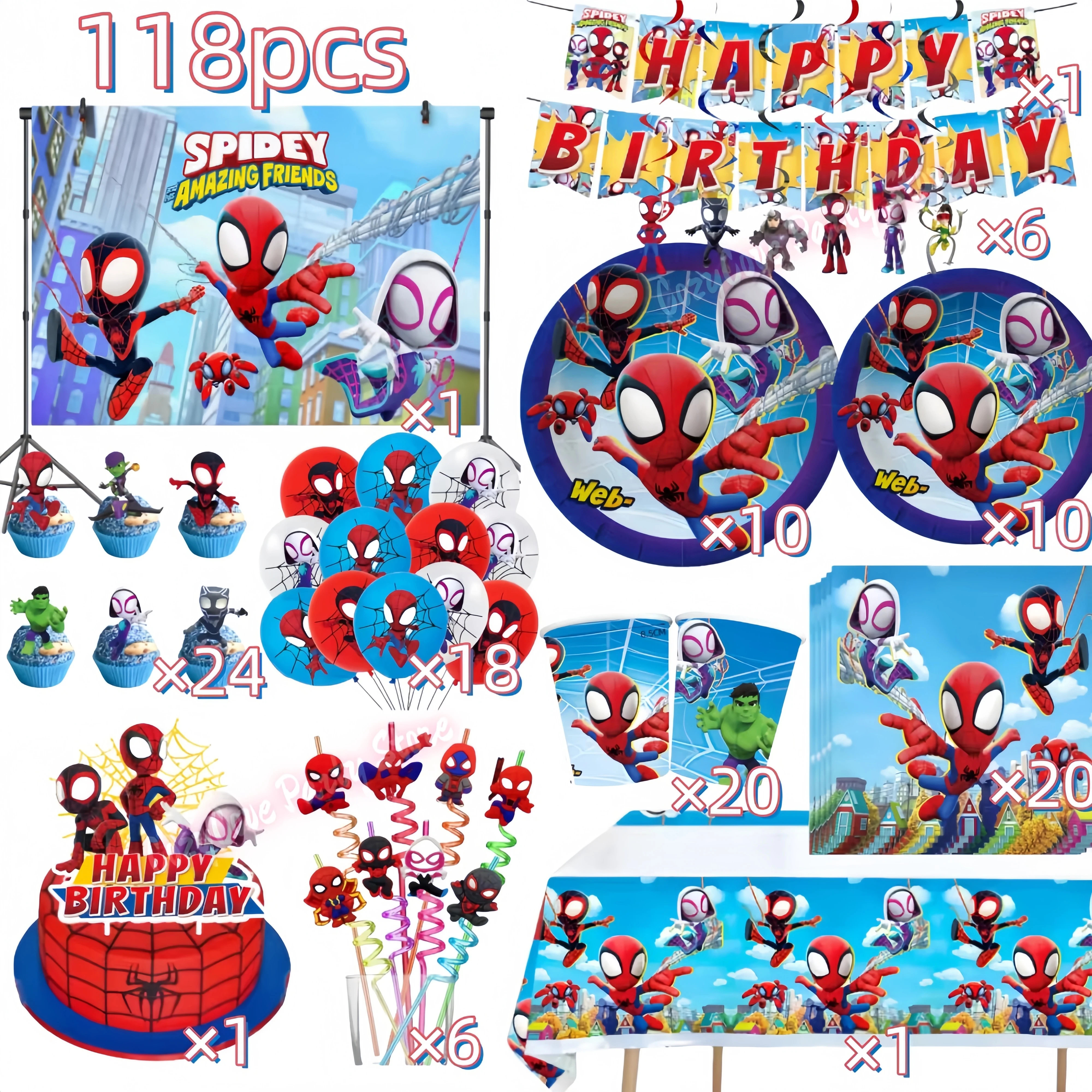 Ensemble de décoration SpiderHero pour fête d'anniversaire : gobelets, assiettes, serviettes, bannière, ballons pour cadeaux de fête d'enfants, photomaton, cadeaux de baby shower