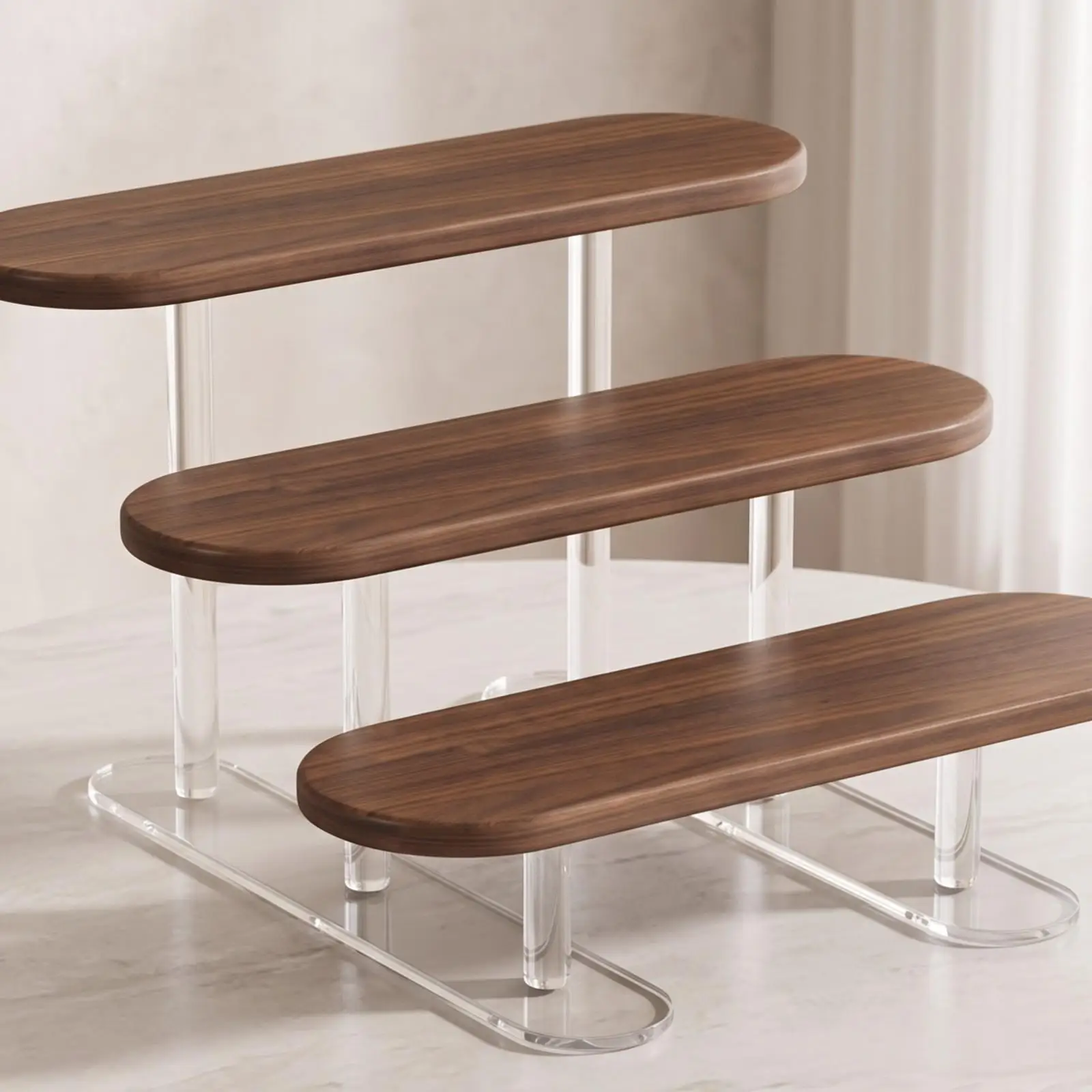 3-Tier Display Stand Tabletop Stepped Display Rack Three-Tier Riser Space-Saving