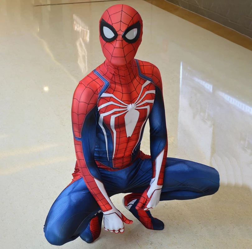 PS4 Game Spiderman Cosplay Costume Adults Kids Spider Superhero Zentai Suit Halloween Bodysuit Man Boys