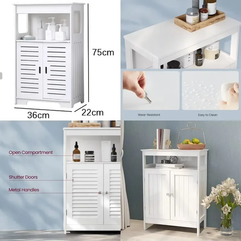 Solid Wood Bathroom Vanity with Marble Countertop Waterproof Space Saving Design Double Louver Door Storage Cabinet Combo