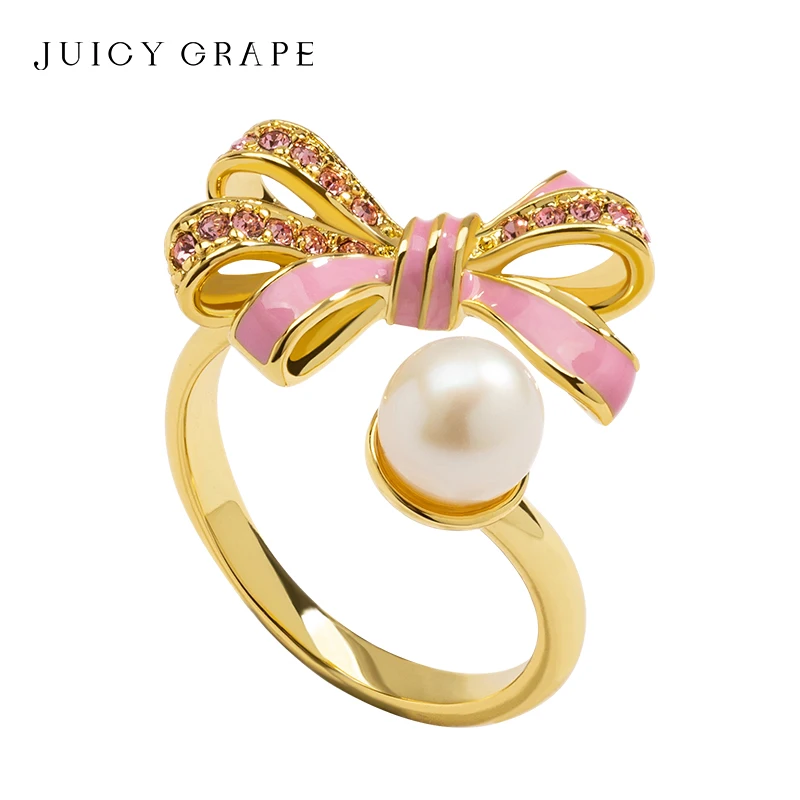 

Juicy New Arrived Romantic Lovely Enamel Bowknot Ring Female Exquisite Jewelry Ring with 18K gold plated for Party and Dating