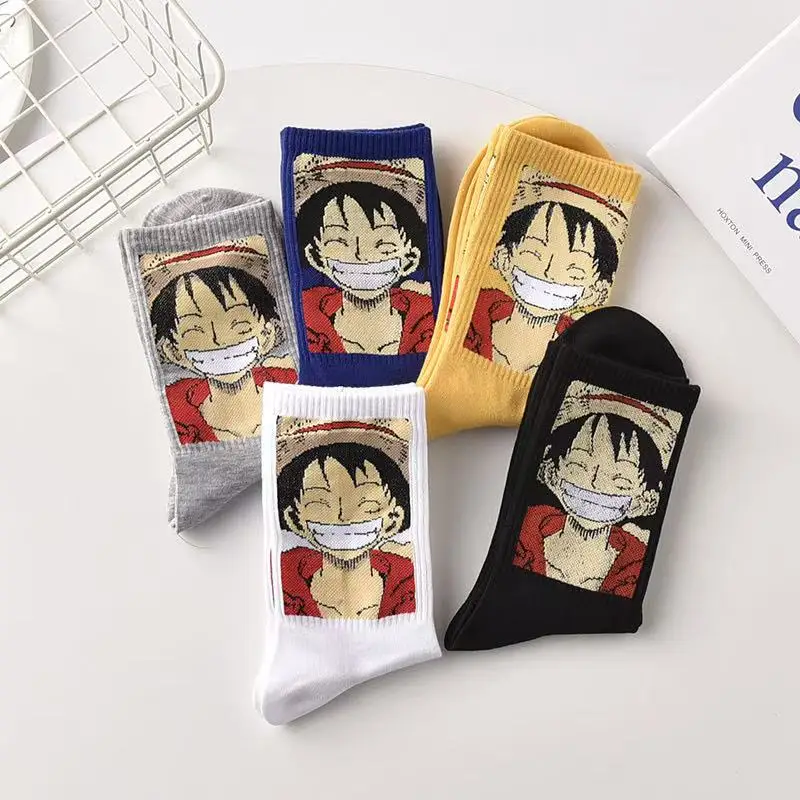 5Pairs of New Japanese Cartoon Printed Cotton Round Neck Socks With Personalized Harajuku Couple Street Style Anime Casual Socks