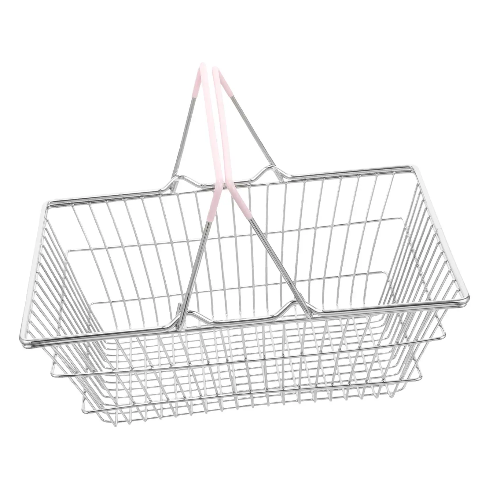 

Pink Large Handheld Shopping Basket for Cosmetics Kitchen Bedroom Bathroom Dormitory Portable Wire Mesh Grocery Tote Storage