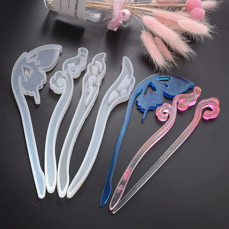 1pc Headdress Silicone Resin Mold Epoxy Resin Women Hairpin Hair Stick Making Molds For DIY Hair Decoration Crafts Making Tools