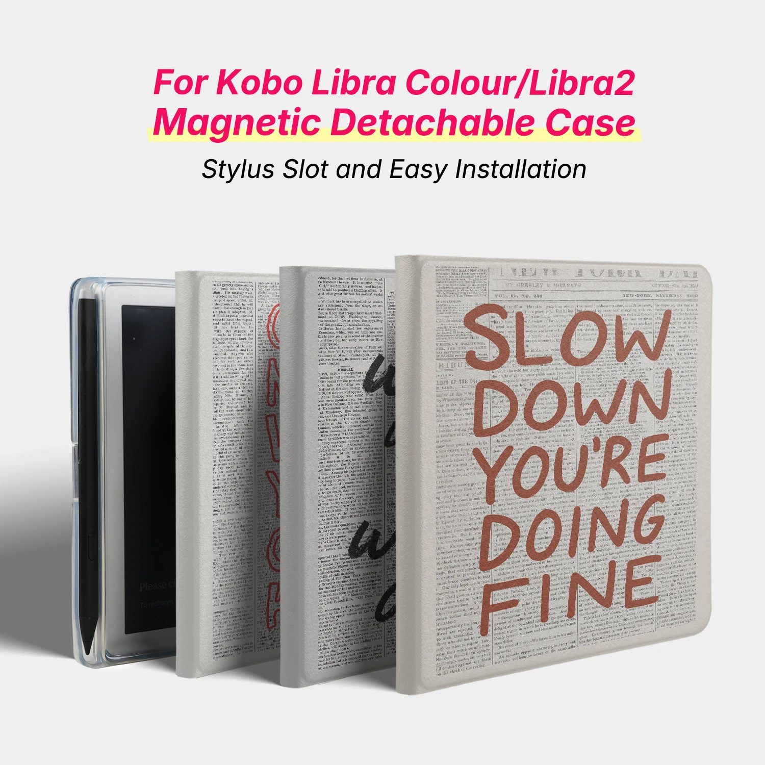 Murmole for Kobo Libra Colour Libra2 Detachable Magnetic Case Cover Acrylic Clear Back Sleep Old Newspaper