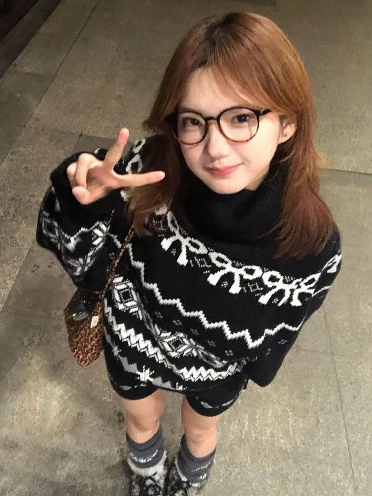 

Осенне-зимний вязаный свитер с высокой талией и брюки ort, женский комплект Sweet College Sle Fce Island Overhead Dr