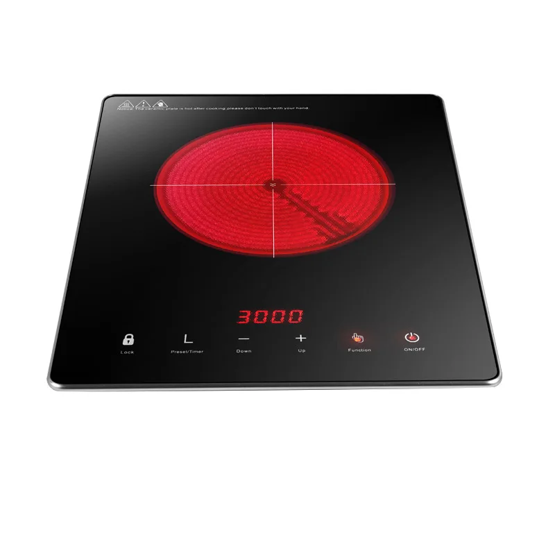 Fogão cerâmico doméstico 3000w, fogão de indução embutido, 24 horas de cronometragem, borda de pacote de metal, máquina de cozinhar