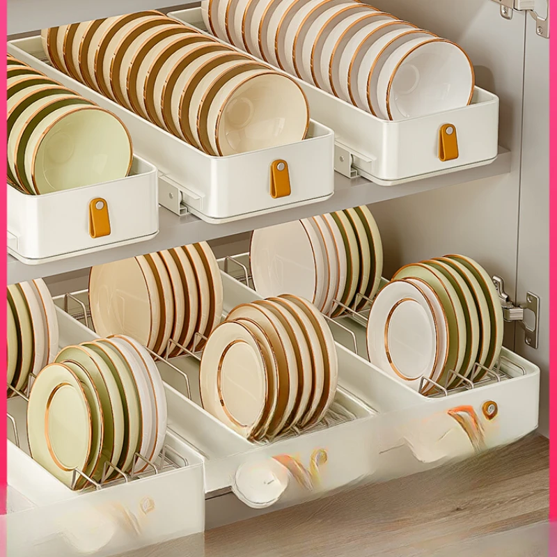 

Kitchen cabinets, baskets, Under the sink, pull-out bowl racks are used to store dishes and plates in narrow cabinets