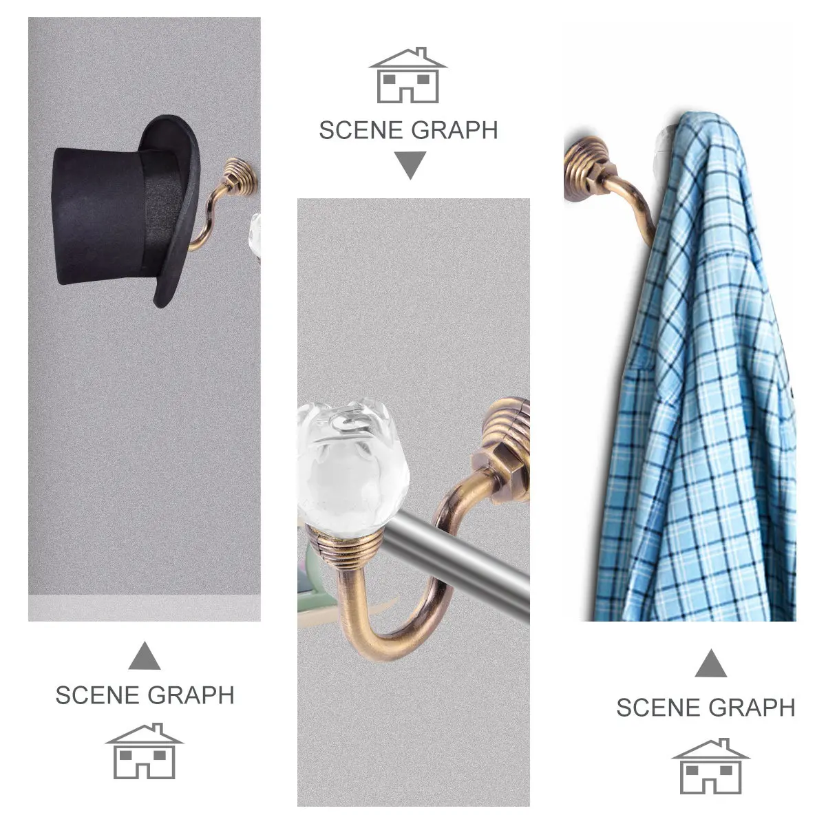 

1Pair Premium Aluminum Crystal Curtain Hooks Wall Mounted Tieback Holdbacks Multi Use Coat Hook Home Decor Drapery Accessories