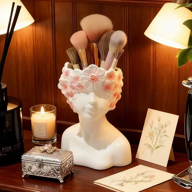 Nordic Style Flower Girl Makeup Brush Storage Cylinder Fashion Dresser Storage Tank Eyebrow Brush Eyeliner Pen Storage Box