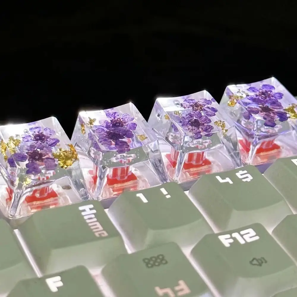 شفافة المجففة زهرة كيكابس OEM R4 المجففة زهرة لوحة المفاتيح الميكانيكية Keycap الديكور DIY بها بنفسك يترك الراتنج Keycap الكرز MX