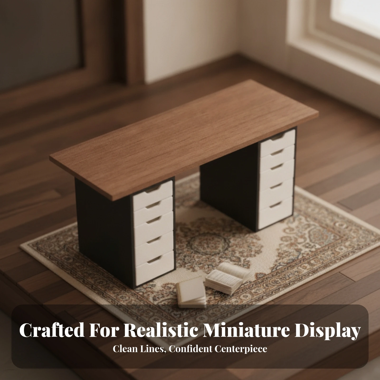 Miniature Office Desk Authentic Dollhouse Office Desk Furniture Compact Retro for Model Room