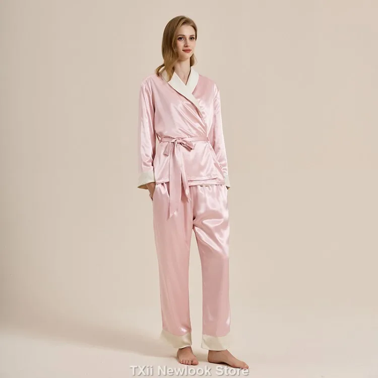 TXii Winter Pajamas Women's New Fleece-lined Thickened High-end Silk Satin Solid Color Home Clothes Set