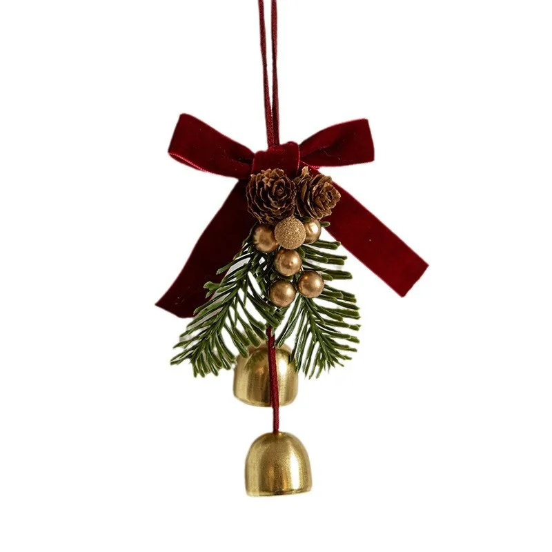 Kersthanger Kleine bel Fluwelen strik Kerstboom Dennenappel Scène Decoratiebenodigdheden Decoratieve kleine hanger