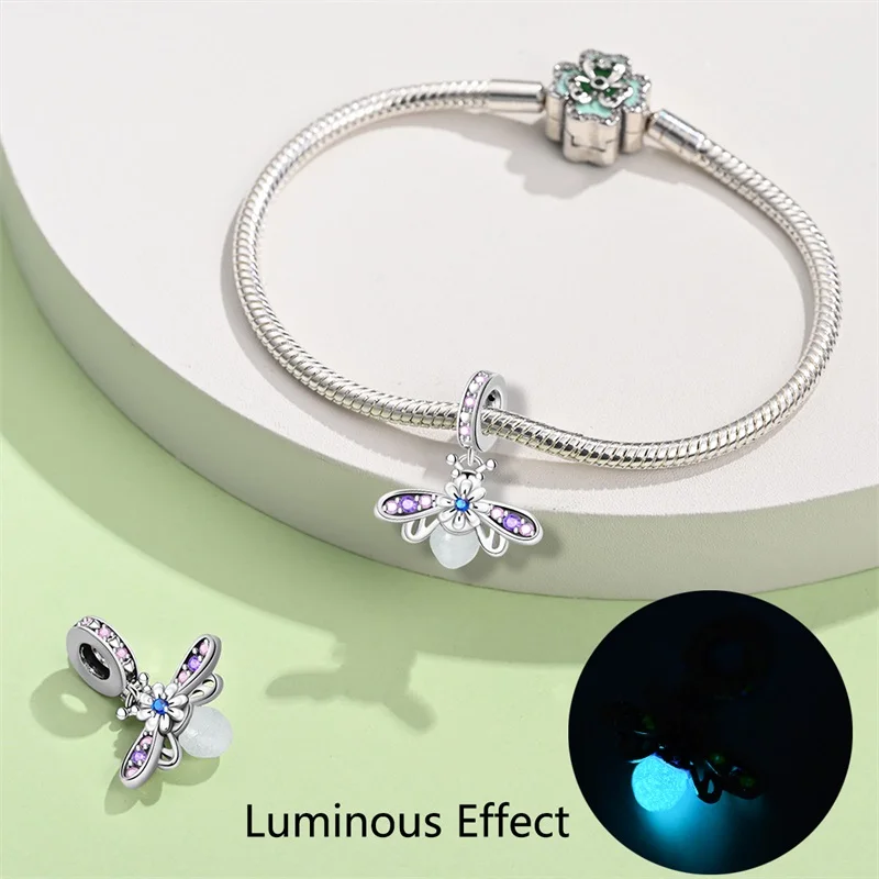 Moda argento 925 cambiamento di colore luminoso lucciola medusa ciondolo luna loto Charms perline Fit Pandora gioielli braccialetto originale