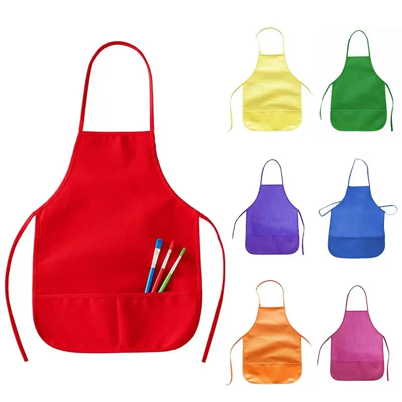 Children's Fabric Aprons With Pockets Colorful Kitchen Classroom Child Painting Cooking Non-woven Fabric Toddler Clean Apron