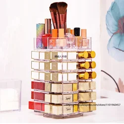 53 Lattices Acrylic Lipstick Tower 360 Degree Rotating Makeup Lip Gloss Storage Rack Nail Polish Organizer Cosmetic Display Case