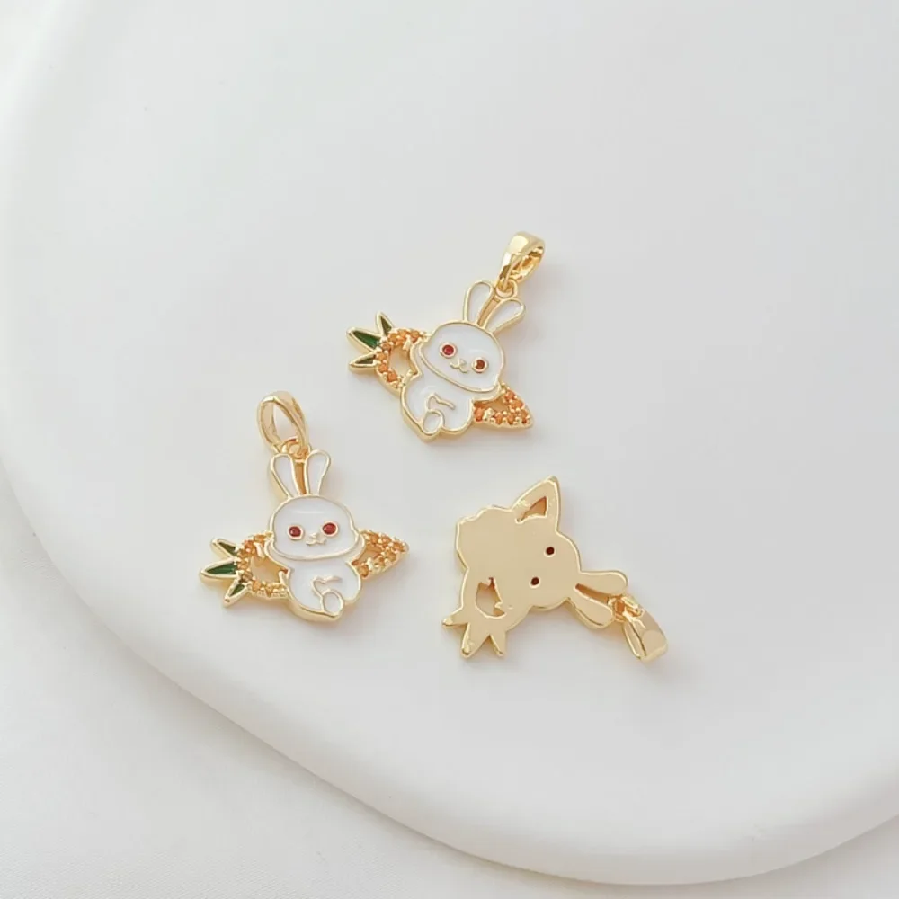 14K Gold-encrued Shell Figure Flower-shaped Little Rabbit Pendant, DIY Handmade Bracelet Pendant